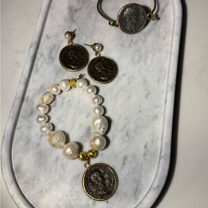 Elegant Gold and Pearl Coin Jewelry Set